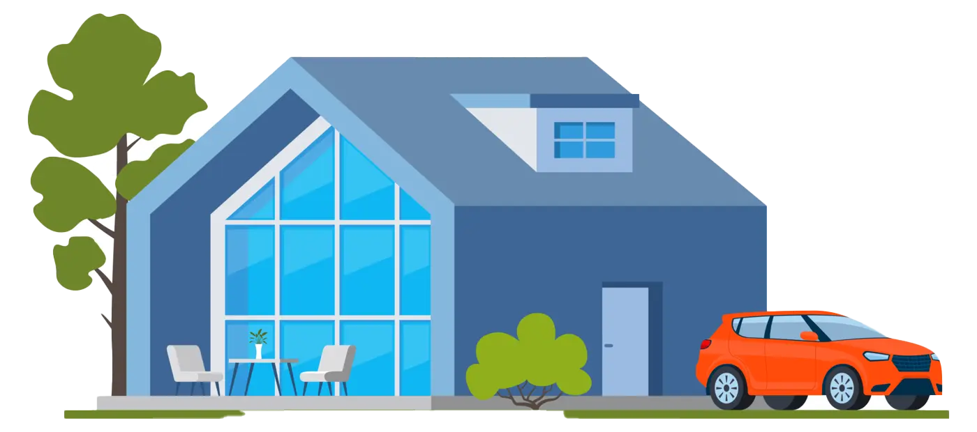 Vector illustration of beautiful modern house with car parked in front of it